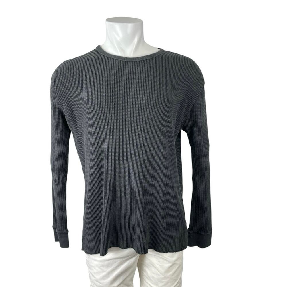 Urban Outfitters Men's Black Dark Gray Waffle Knit Long Sleeve Thermal Tee Top L